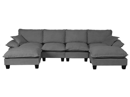 Modular Sectional Sofa With Movable Ottoman & Pillows