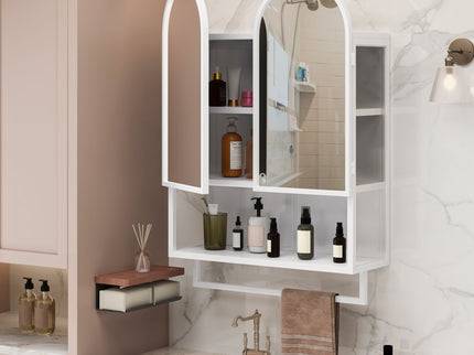 Double Arched Mirror Wall Cabinet With 2 Doors, Featuring Adjustable Shelves And Towel Rack