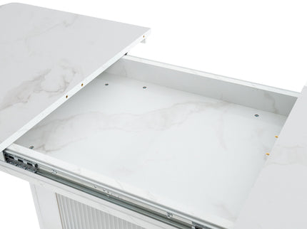 Modern Rectangle Dining Table With Stretchable Top, Storage Cabinet