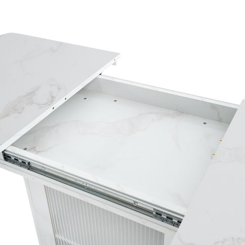 Modern Rectangle Dining Table With Stretchable Top, Storage Cabinet