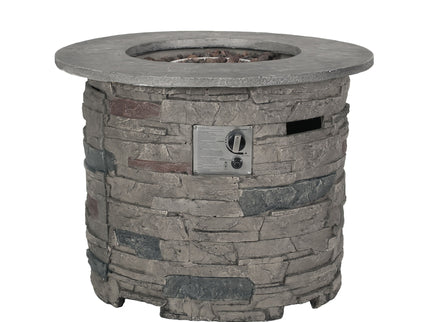 Transitional Outdoor 32" Round Propane Fire Pit Table, Lightweight Concrete Construction - Stone Gray