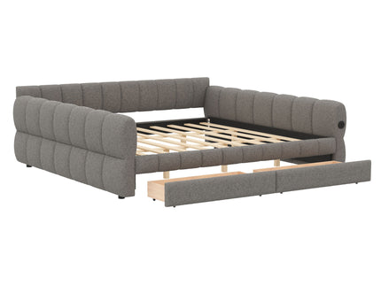 Upholstered Platform Bed With USB Charging And 2 Storage Drawers