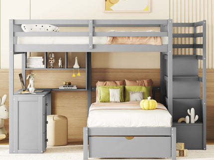 Bunk Bed With Desk, Drawers And Shelves