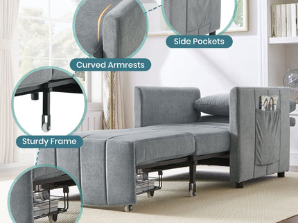 Upholstered Convertible Sleeper Sofa With 5 Position Backrest, Side Pockets, Storage