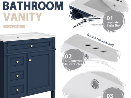 Bathroom Vanity With Medicine Cabinet, Royal Mirror Cabinet, Modern Bathroom Storage Cabinet With 2 Soft Closing Doors And 4 Drawers