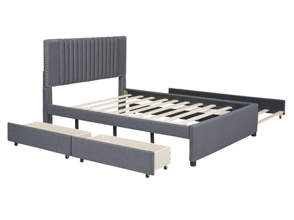 Upholstered Platform Bed With Drawers, Classic Headboard Design
