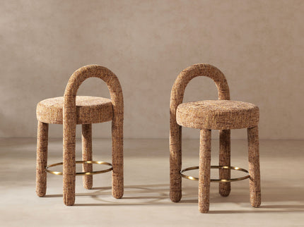 Penny - Round Arched Fully Upholstered Counter Stool (Set of 2) - Orange