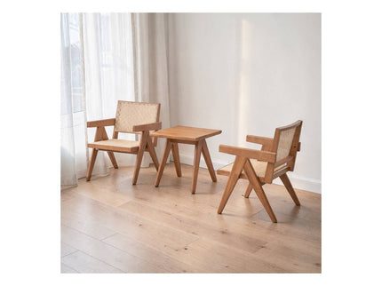 3 Piece Accent Chair Set And Matching End Table For Living Room - Natural