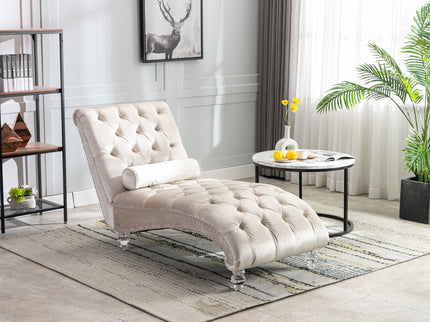 Chaise Lounge Indoor, Button Tufted Upholstered Chaise Lounge Chair With Pillow