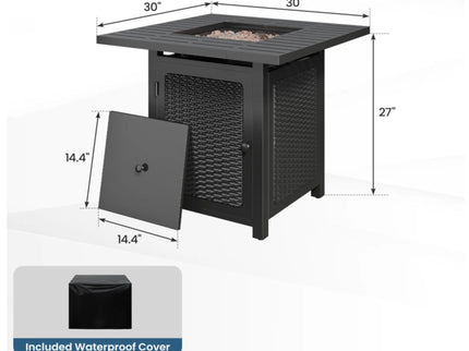 Outdoor 2 In 1 Propane Fire Pit Table With Dual Burners, Lava Rocks And Waterproof Cover - Black