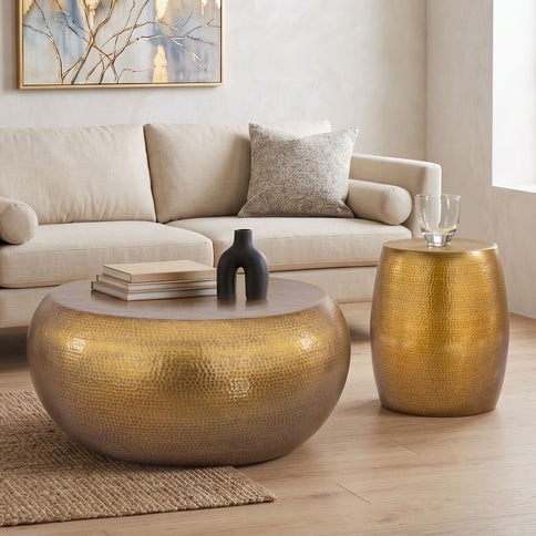 2 Piece Coffee And End Table Set, Oval Design - Gold