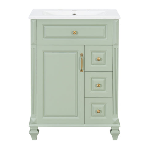 Freestanding Bathroom Vanity With Sink, 3 Drawers & Flip-Out Drawer