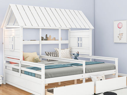 House Platform Beds With 2 Drawers, Side By Side Design