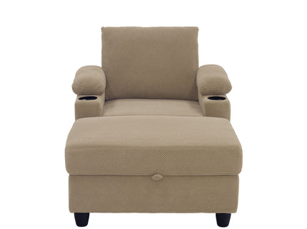 Accent Chair With Storage Ottoman, Reclining Single Chaise Lounge With Cupholders And USB, C Ports