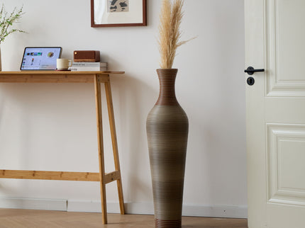 Tall Vase - Brown Decorative Floor Vase, Classic Neat Floor Vase Tall Freestanding Flower Holder, Artificial Rattan Vase, Floor Vase, Flower Holder For Home Decor - Gray