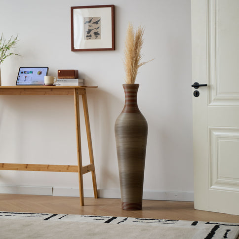 Tall Vase - Brown Decorative Floor Vase, Classic Neat Floor Vase Tall Freestanding Flower Holder, Artificial Rattan Vase, Floor Vase, Flower Holder For Home Decor - Gray