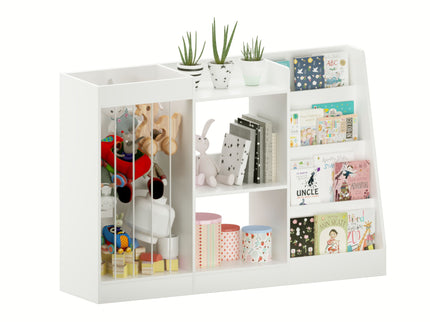 Bookshelf And Toy Storage, 3 Tier Montessori Bookcase With Stuffed Animal Organizer - White