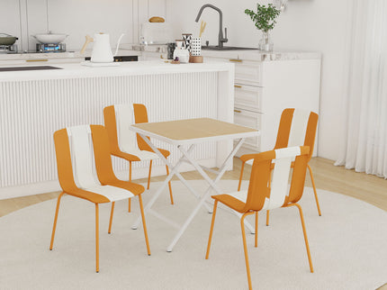 4 Piece Set Of Modern Striped Single Chairs With Folding Square Table