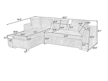 Modern L Shaped Sectional Sofa With Upholstery And Wooden Storage