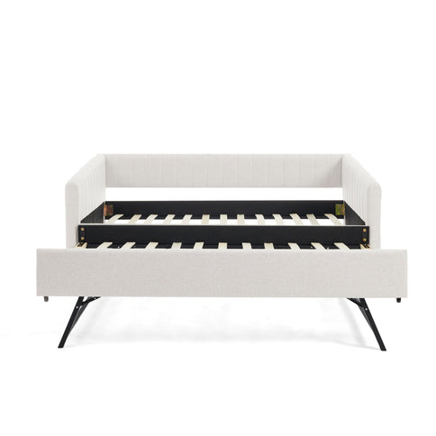 Upholstered Daybed With Trundle With Vertical Stripes