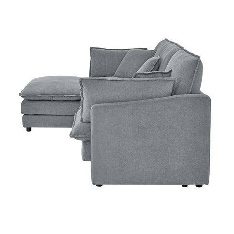 L-Shaped Sectional Sofa With Ottoman, Convertible 4 Seater Couch