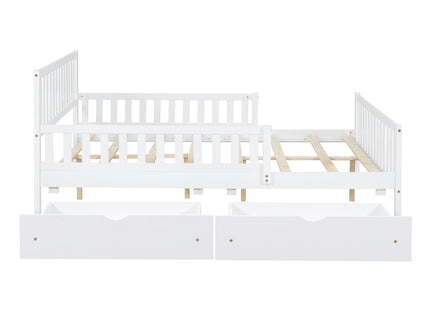 Platform Bed With Guardrails On Both Sides And 2 Storage Drawers