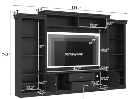 Elegant Entertainment Center Wall Unit With Bookshelves