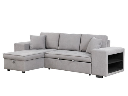 Modern L-Shape 3 Seat Reversible Sectional Couch, Pull Out Sleeper Sofa With Storage Chaise And 2 Stools For Living Room Furniture Set