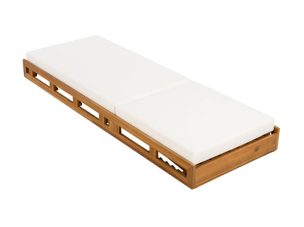Premium Acacia Wood Lounge Chaise Set With Water Resistant Cushions, Adjustable Recline - Cream / Teak