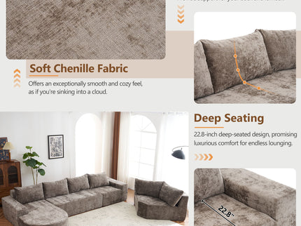 U-Shaped Oversized Modular Cloud Sectional Sofa With Deep Seat For Living Room