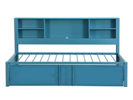 Industrial Metal Daybed With Trundle, Storage Shelves, USB Ports