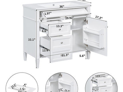Bathroom Vanity With Top Sink, 2 Drawers And Tip Out Drawer, Rectangular Design