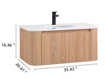 Arcora - Wall Mounted Bathroom Vanity With Curved Design - Natural Wood
