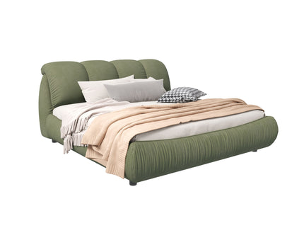 Luxury Upholstered Platform Bed With Oversized Padded Backrest And Solid Wood Frame