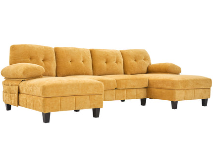 U-Shaped Sectional Sofa 103.5" Fabric Couch With Dual Chaise Lounges, Storage Pockets, Armrest Pillows