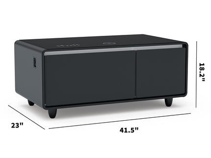 Modern Smart Coffee Table With Built-In Fridge - tooth Speaker, Wireless Charging, Touch Control Panel, USB Interface, Outlet Protection, Atmosphere Light