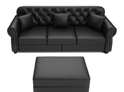 Upholstered Sofa With Nailhead Trim, Rolled Armrests With Ottoman
