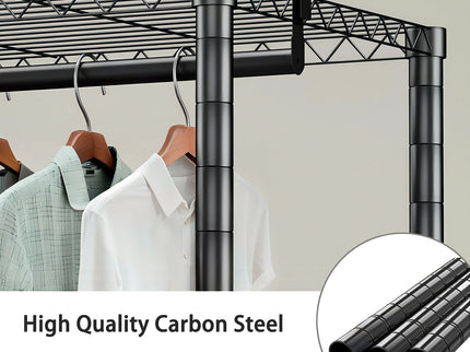 Heavy Duty Garment Rack With 8 Adjustable Wire Shelves And 5 Clothes Rails, Freestanding Closet Organizer Metal - Black