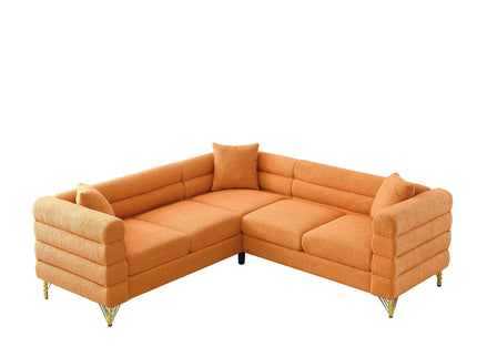 Oversized L - Shaped Corner Sofa, 5 Seater Sectional With 3 Cushions, Living Room Furniture - Orange