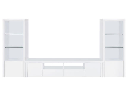 Lance - 3 Shelf Media Tower With Shelves And Hidden Cabinet - Gloss White