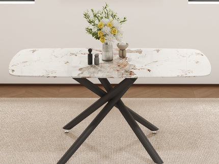 Luxurious Marble Patterned Dining Table With Metal Fork Legs