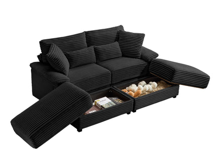 Double Chaise Lounge Set With Reversible Storage Ottomans, USB Port