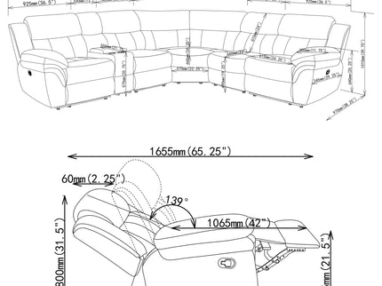 Divine - 6 Piece Reclining Sectional
