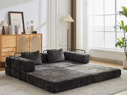 Convertible Floor Sofa Bed With Pillow Back Support Armrest