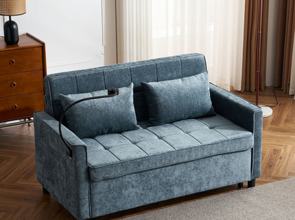 Pull-Out Sleeper Sofa With Reversible Backrest Cushion, Side Pockets, 2 USB Ports And A Phone Holder For Living Room