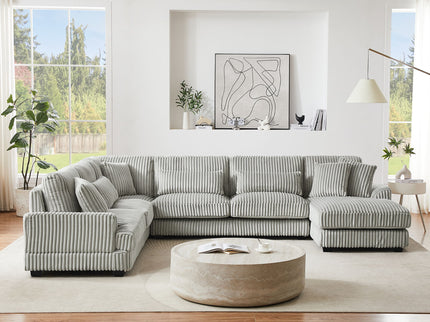 U - Shaped Sectional Sofa With Chaise Lounge, Oversized Living Room Sofa - Gray