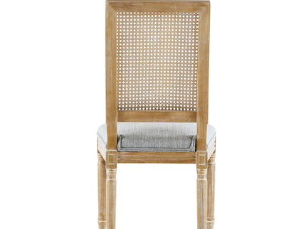 French Country Dining Chair With Rectangular Cane Backrest And Smooth Upholstered Seating