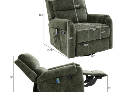 Manual Recliner Massage Chair With Swivel Rocker, 8 Massage Modes, Side Storage Pocket