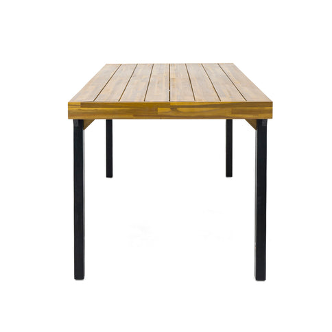 Acacia Wood Patio Dining Table, 69"L Rectangle Outdoor Table - Teak / Black