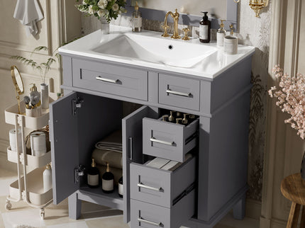 Modern Bathroom Vanity With Sink, Storage Cabinet, Soft Close Doors, Deep & Standard Drawers